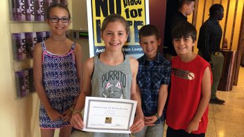 Karigon student council members attended the No Place for Hate Ceremony and 5th grade student council president, Eva Pflomm, received a certificate of recognition for being a Gold Star student nominee. More photos… Karigon student council members attended the No Place for Hate Ceremony and 5th grade student council president, Eva Pflomm, received a certificate of recognition for being a Gold Star student nominee. More photos…