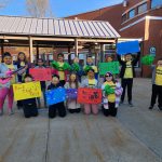 The Arongen Kindness Club consisting of 4th and 5th graders cheered on the 3rd graders during school arrival for their first ever NYS Test!