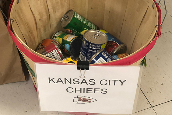 basket with cans inside, labeled Kansas City Chiefs