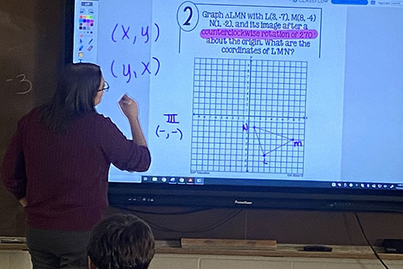 Stephanie Giesselmann math class at Gowana work on on graphing equations.
