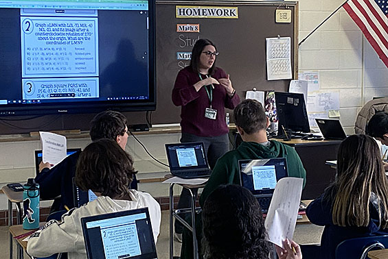 Stephanie Giesselmann math class at Gowana work on on graphing equations.