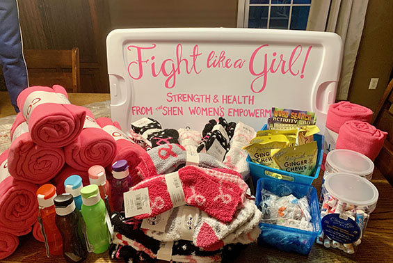 Members of the high school's Women's Empowerment Club delivered a box of goods to the Ellis Hospital Radiation and Oncology Center. 