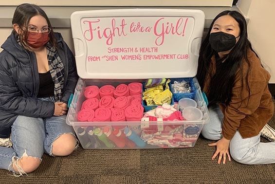 Members of the high school's Women's Empowerment Club delivered a box of goods to the Ellis Hospital Radiation and Oncology Center. 