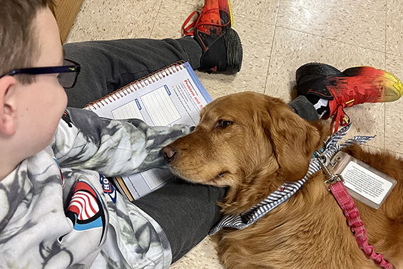 Skano students were excited to be able to read about King Tut to our therapy dog Hazel.