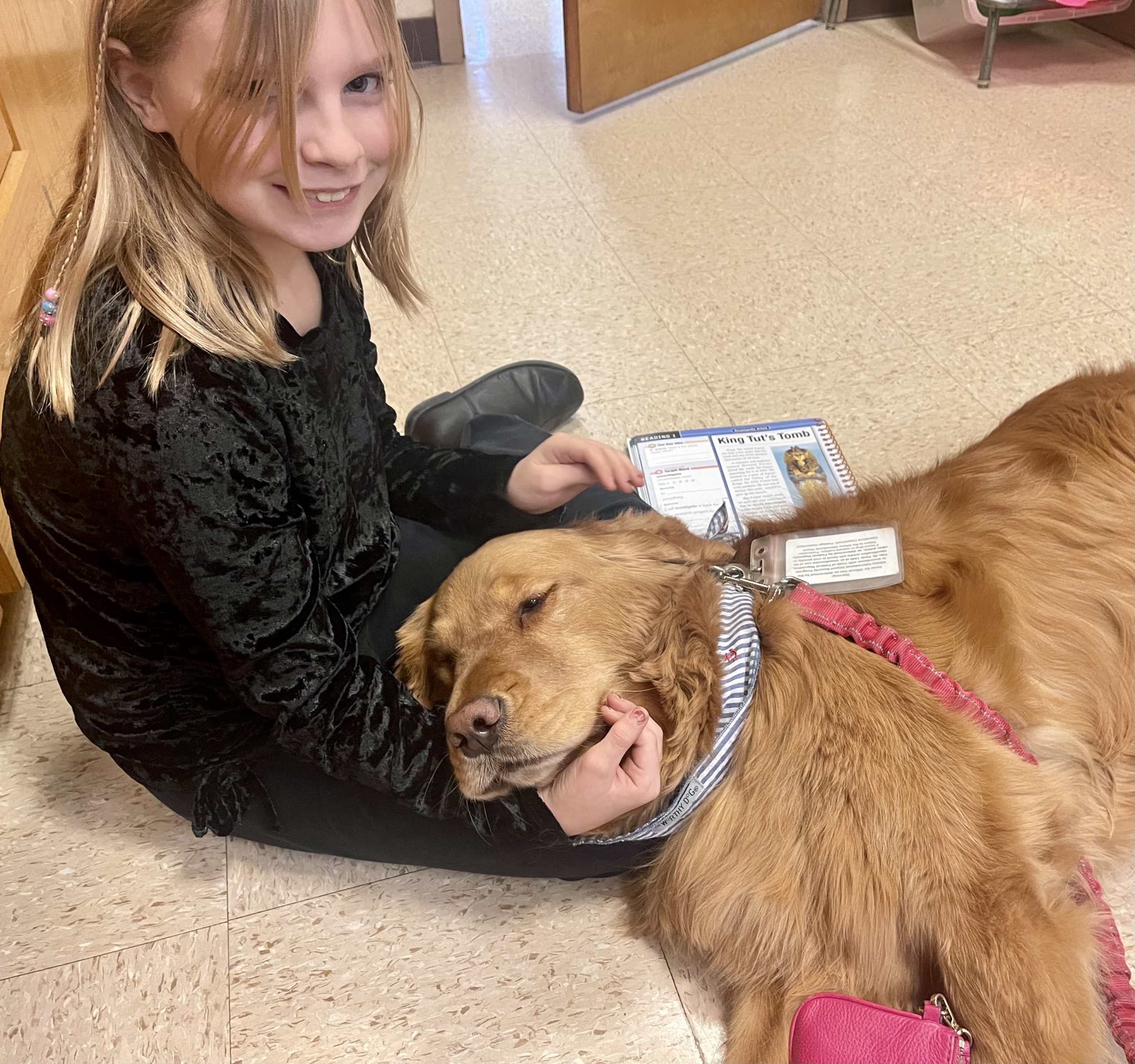 Skano students were excited to be able to read about King Tut to our therapy dog Hazel.