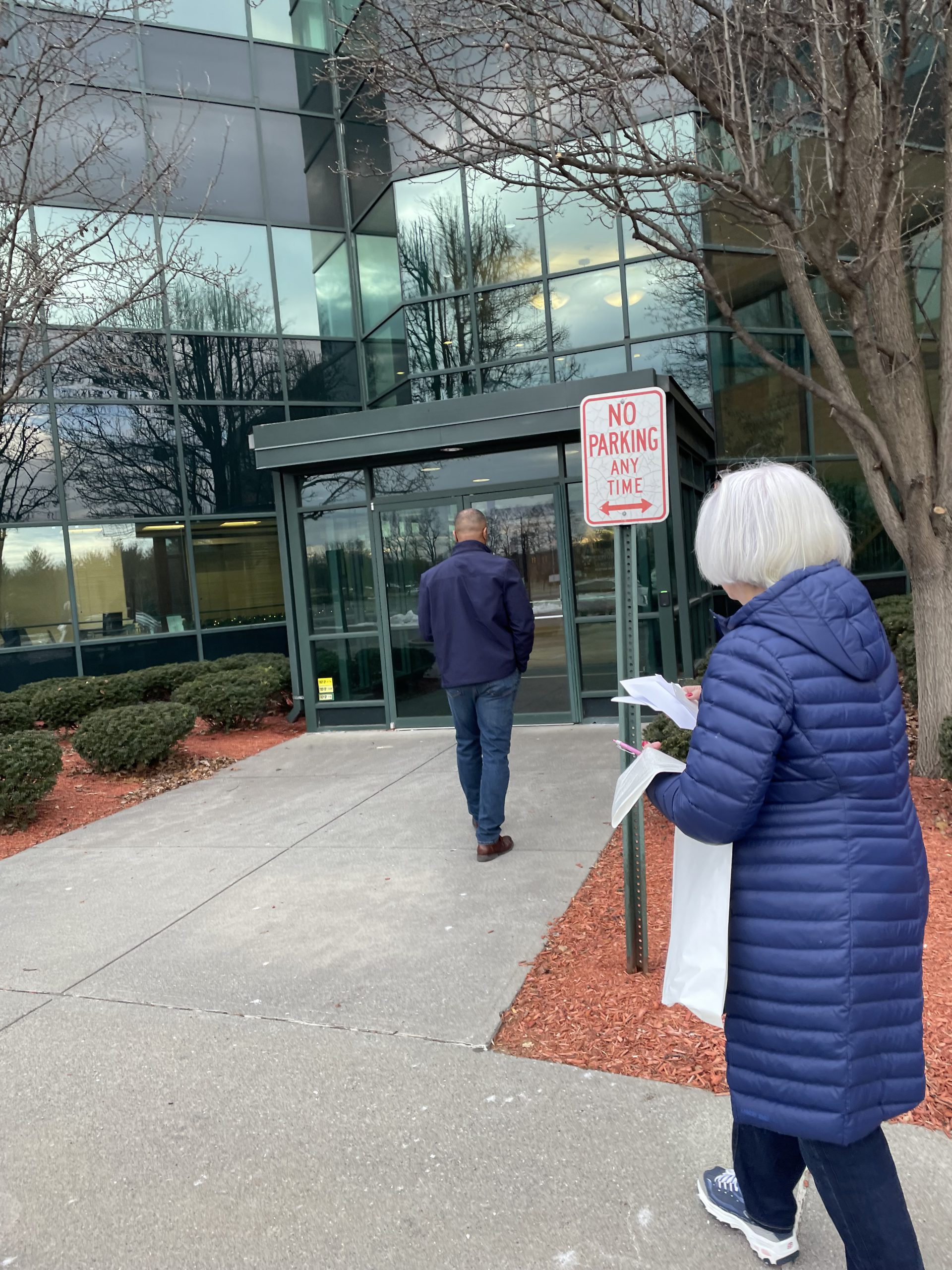 Superintendent Dr. L. Oliver Robinson and members of the leadership team enter 5 Maxwell Drive for the first time as the district takes over ownership.