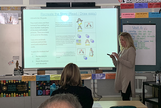 World language teachers participated in a half-day program called Acquisition Driven Instructional Strategies presented by Shen teachers Daniel Schmit and Jen Armstrong. They learned about acquisition driven strategies such as CI (comprehensible input) and explored the new NYS world language standards.