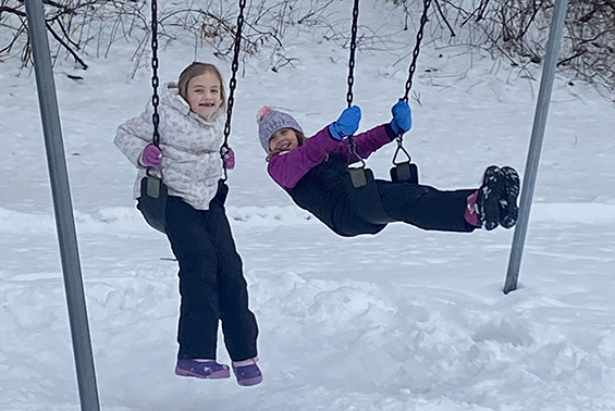 Skano students have fun playing in the snow at recess.