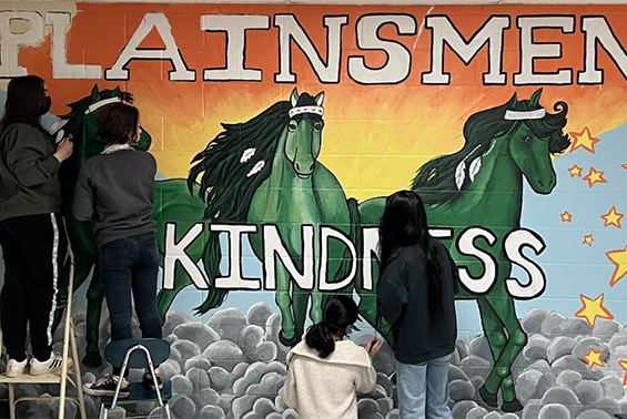 Mural with plainsmen horse
