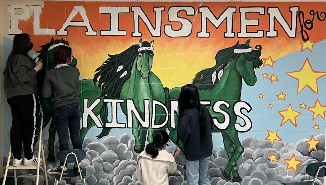 Mural with plainsmen horse