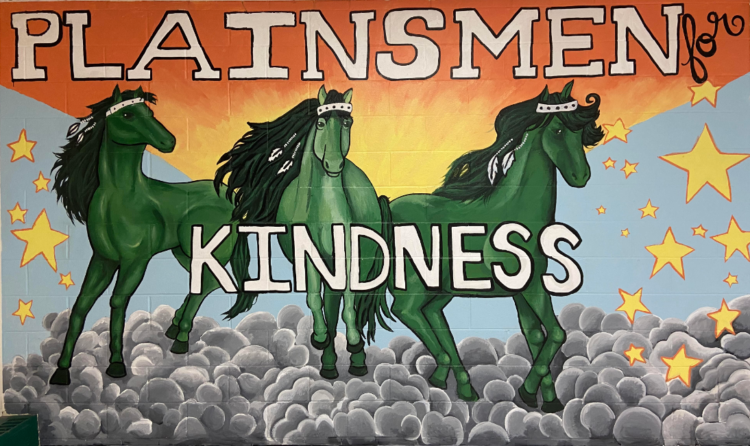 Mural with plainsmen horse