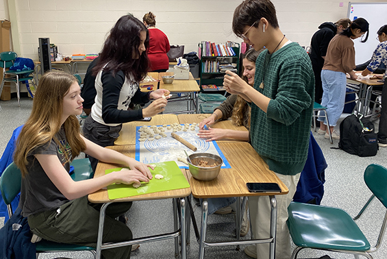 Mrs. Hou and Ms. Li’s Chinese classes at Shen High School celebrated Lunar New Year. They made and ate dumplings in class.