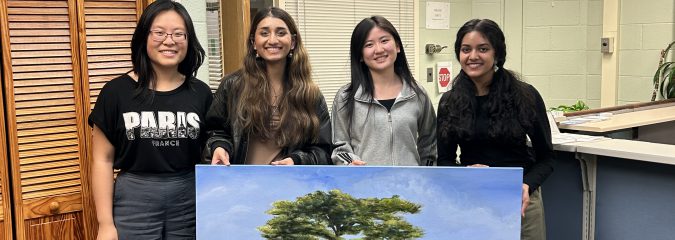 Four seniors from the National Art Honor Society painted a cedar tree on a large canvas for the Student Center (click to read more).