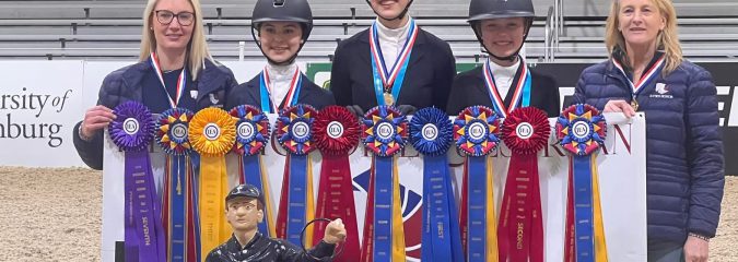 Tesago Alumni and Acadia student Annelie Jones (center) was part of the equestrian team that won the Middle School National IEA Championship this past weekend in St. Louis.