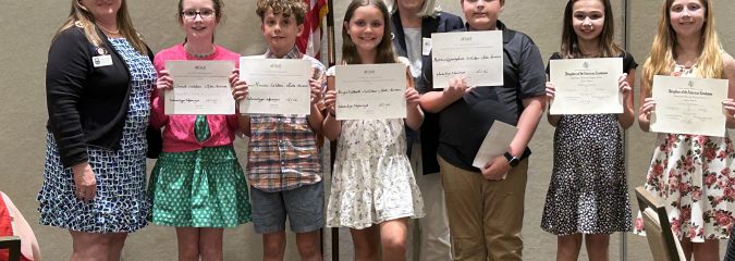 Orenda students, Addison Braley and Emily VanHeusen from Judy Beyers’ class were recognized by the Saratoga Daughters of the American Revolution for their essays on the Edenton Tea Party.